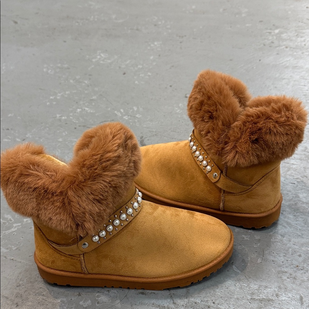 Faux Fur Lined Tan Ankle Boots 7061